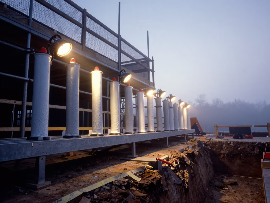 Dawn Firestop Sealant Shelf Maine Jobsite in inside a taped-off excavation edge in Maine