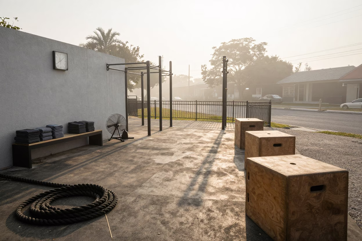 Dawn Fitness Deck Mixco Street View in on a dawn training deck above the street in Mixco