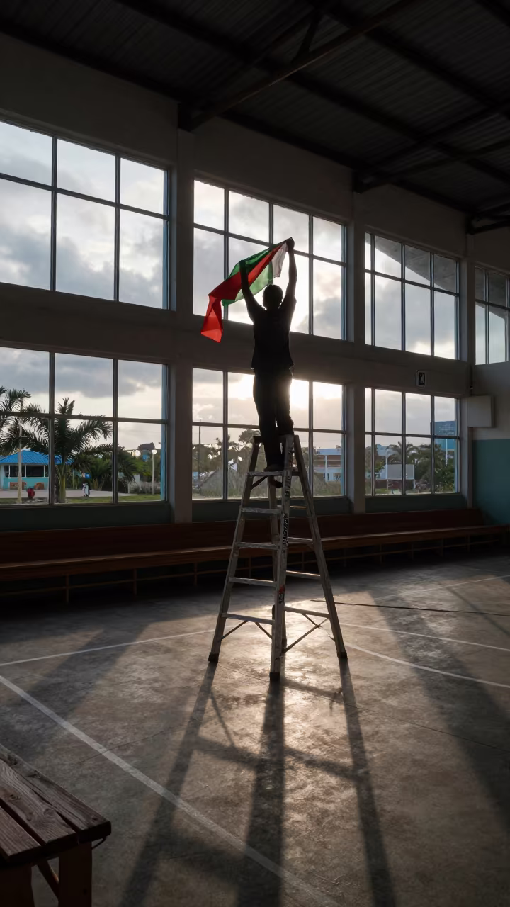 Dawn Flag Replacement at Zanzibar Polling Station in inside a polling station gymnasium in Zanzibar