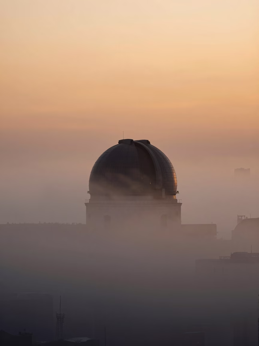 Dawn Fog and Observatory Dome Silhouette in Buenos Aires Argentina in in Buenos Aires, Argentina