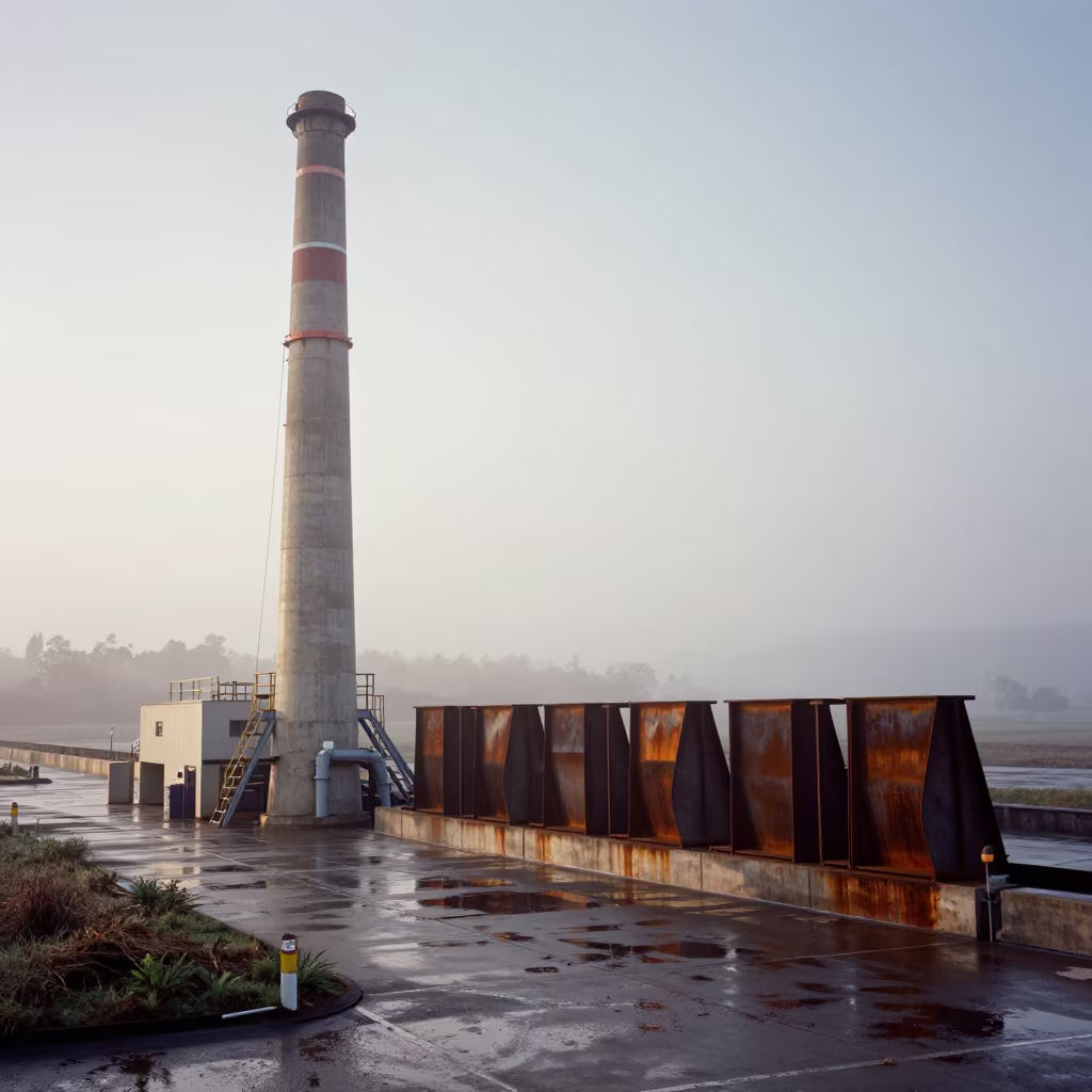 Dawn Fog Over Lesotho Storm Surge Pumping Station in beside a storm surge barrier in Lesotho