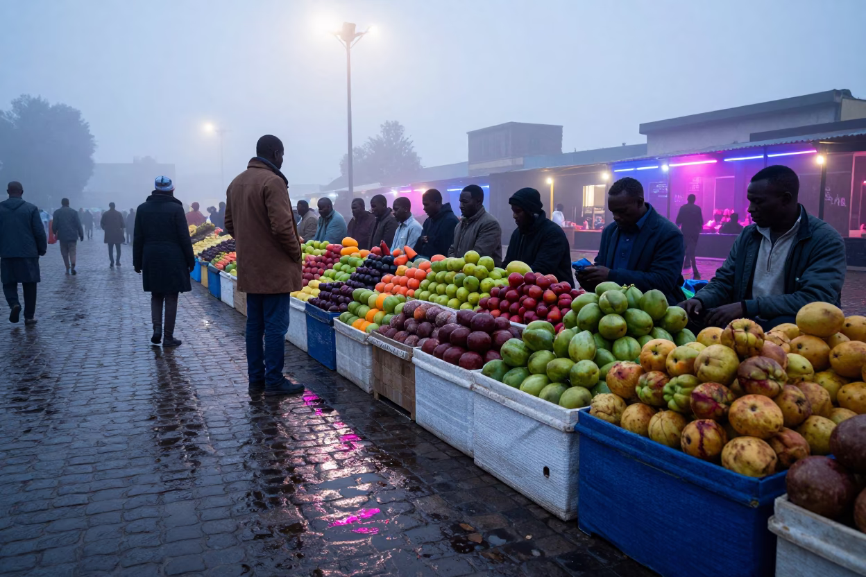 Dawn Fruit Stalls in Khartoum Square in at a public square in Khartoum