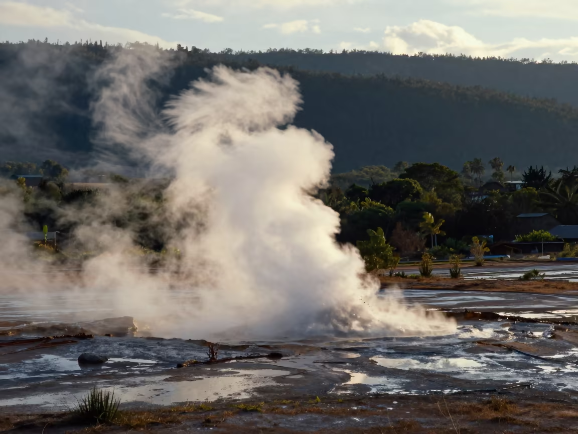 Dawn Geyser Eruption Monsoon Valley Rim Light in across a wide valley floor near Machala