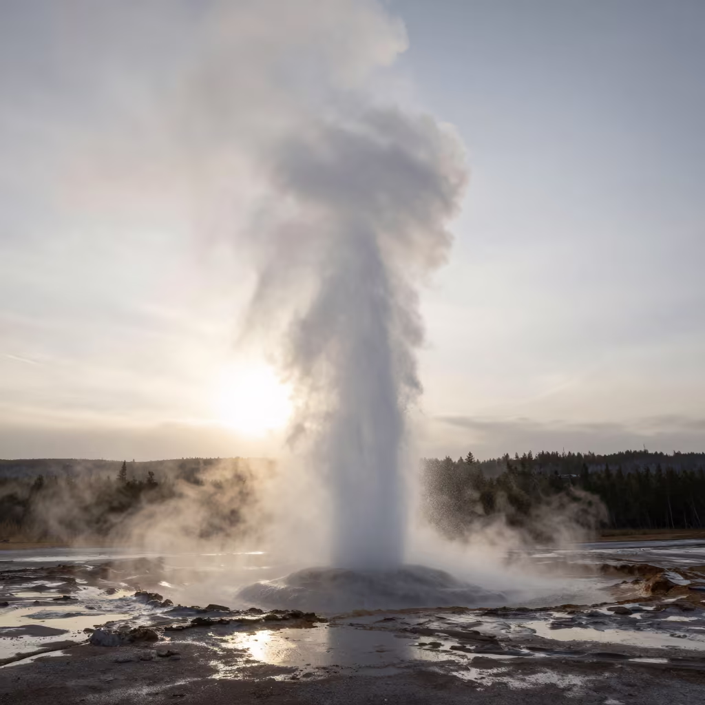Dawn Geysers Silhouetted Against Wet Season Light in near Keur Massar Nord
