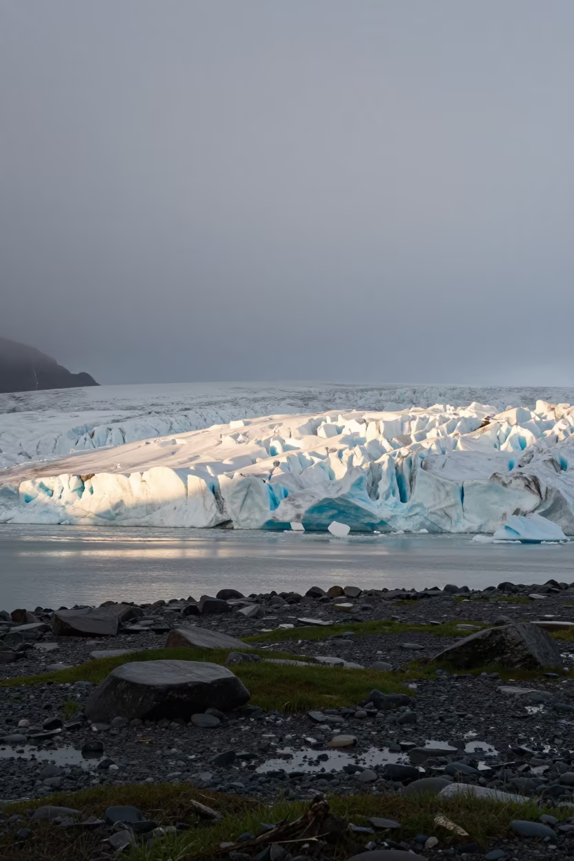 Dawn Glacier Calving into Fjord Near Iqaluit in across a floodplain after rain near Iqaluit