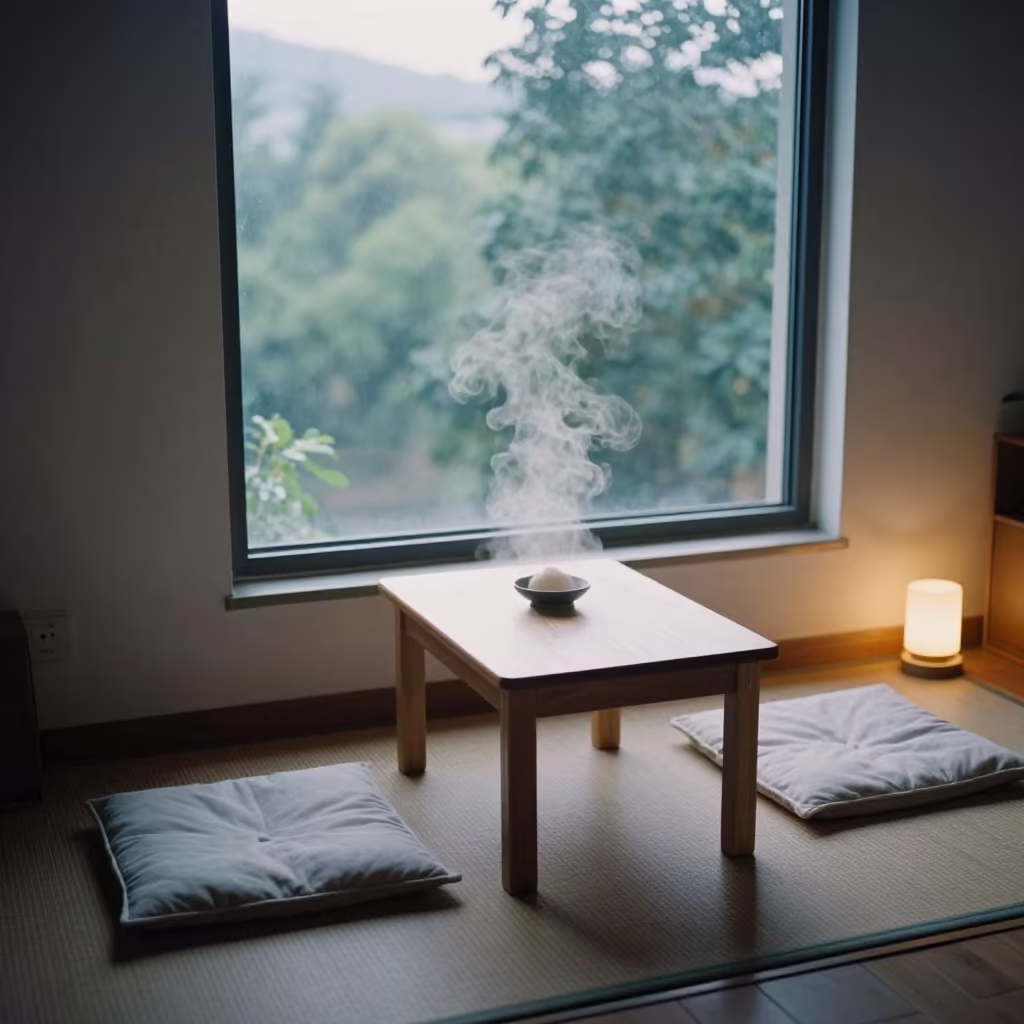 Dawn Hall Table with Steam and Cushion in on a reading nook cushion near Wenzhou