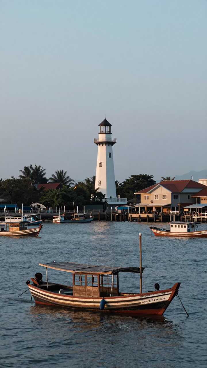 Dawn Harbor in Surabaya at Nautical Dawn Light in in Surabaya, Indonesia
