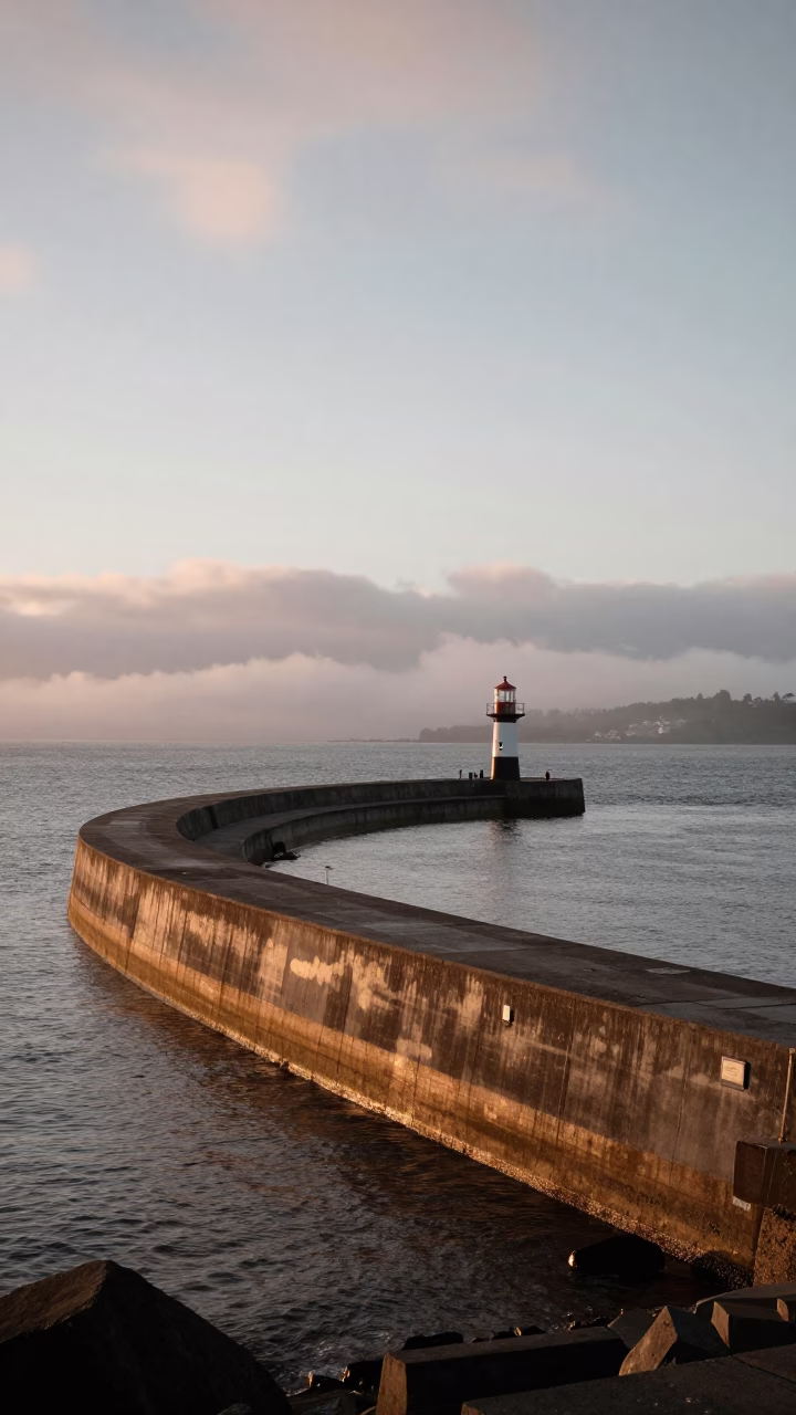 Dawn Harbor View from Auckland Viaduct Basin Breakwater Beacon Curve in in Auckland, New Zealand