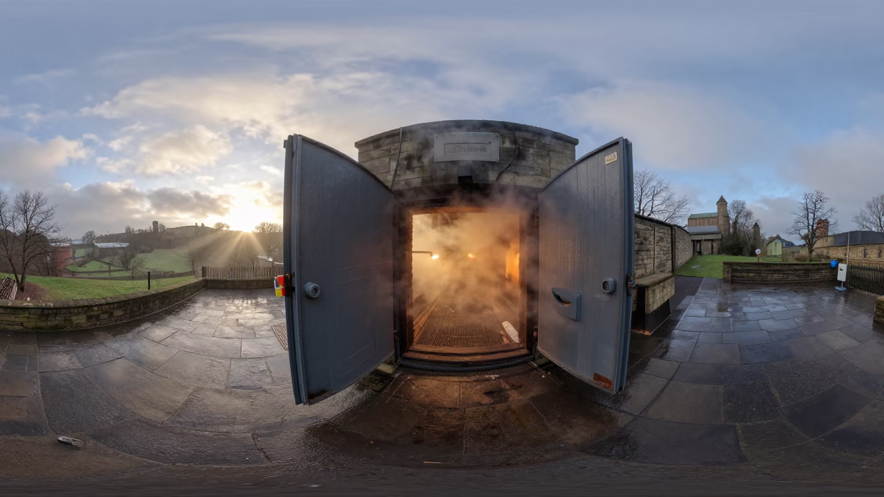 Dawn Heat Haze Over Furnace Door Near York in beneath fast-moving cloud bands near York