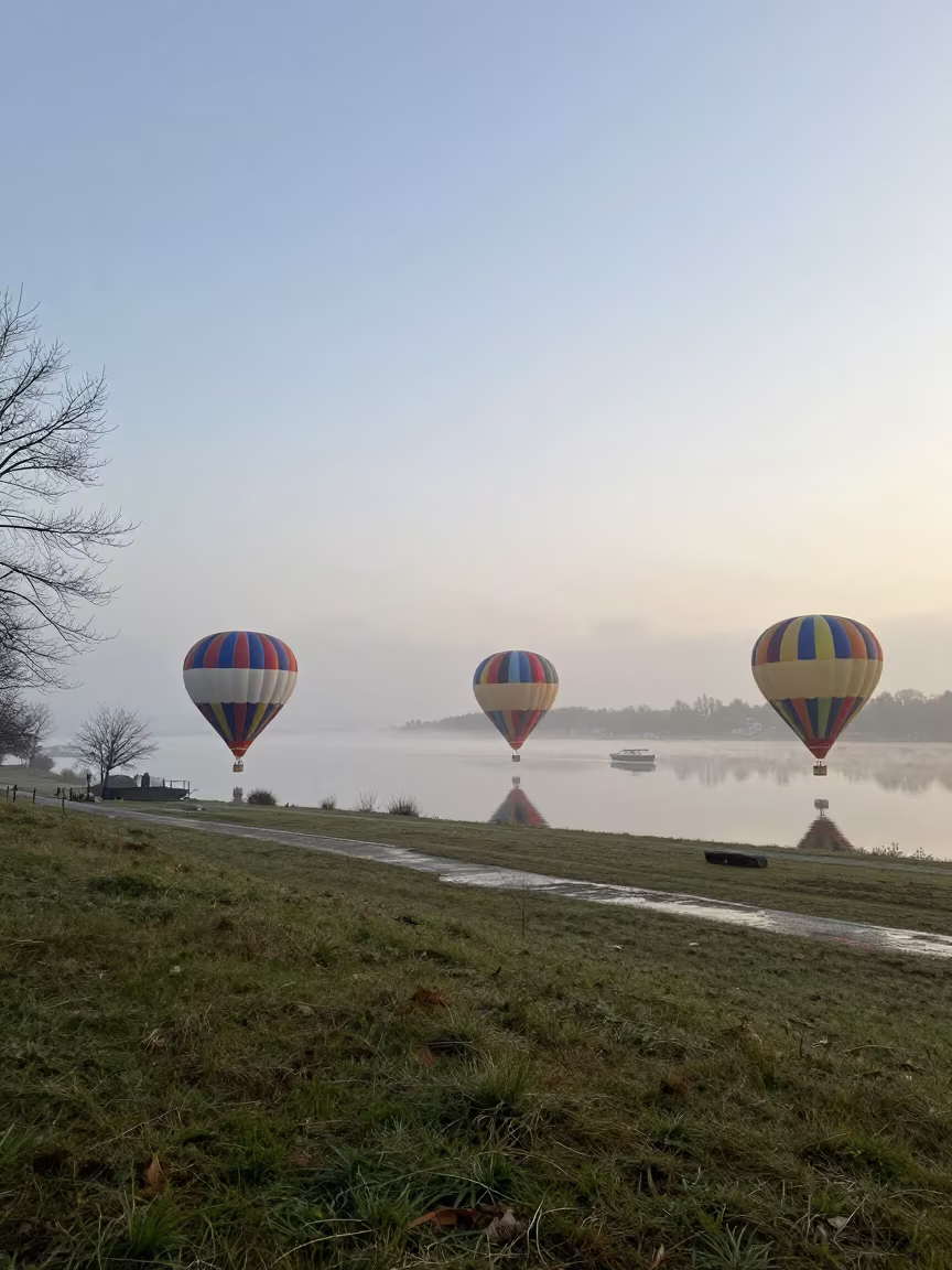Dawn Hot Air Balloons Over Baia Mare Waterfront in at a waterfront celebration near Baia Mare