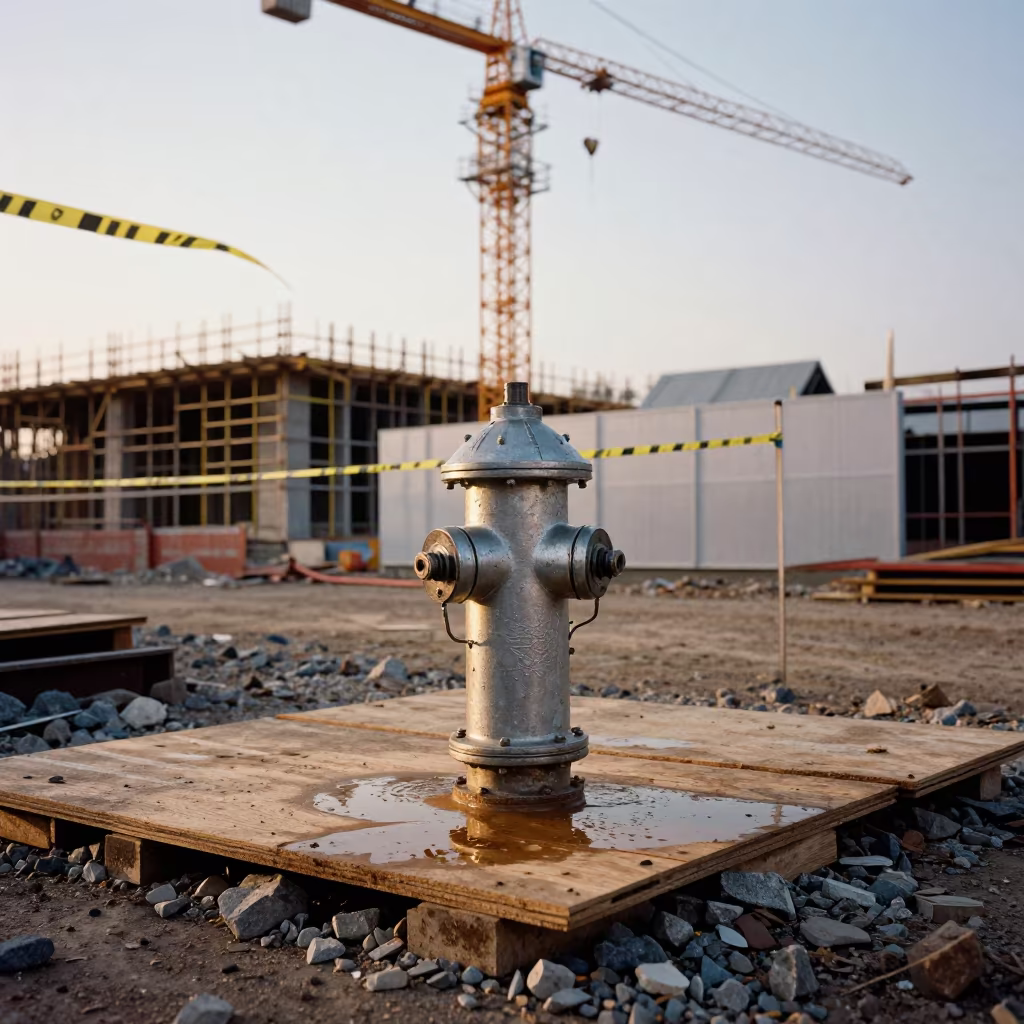 Dawn Hydrant Permit Rack Under Crane in beneath a tower crane on open ground near Ikeja