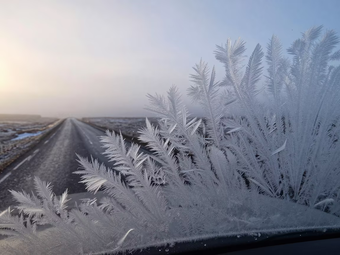 Dawn Ice Fractals on Car Window Iceland in along a switchback approach in Iceland