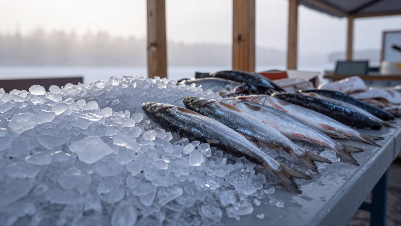 Dawn Ice and Silver Fish at Fairbanks Market in under a market canopy in Fairbanks