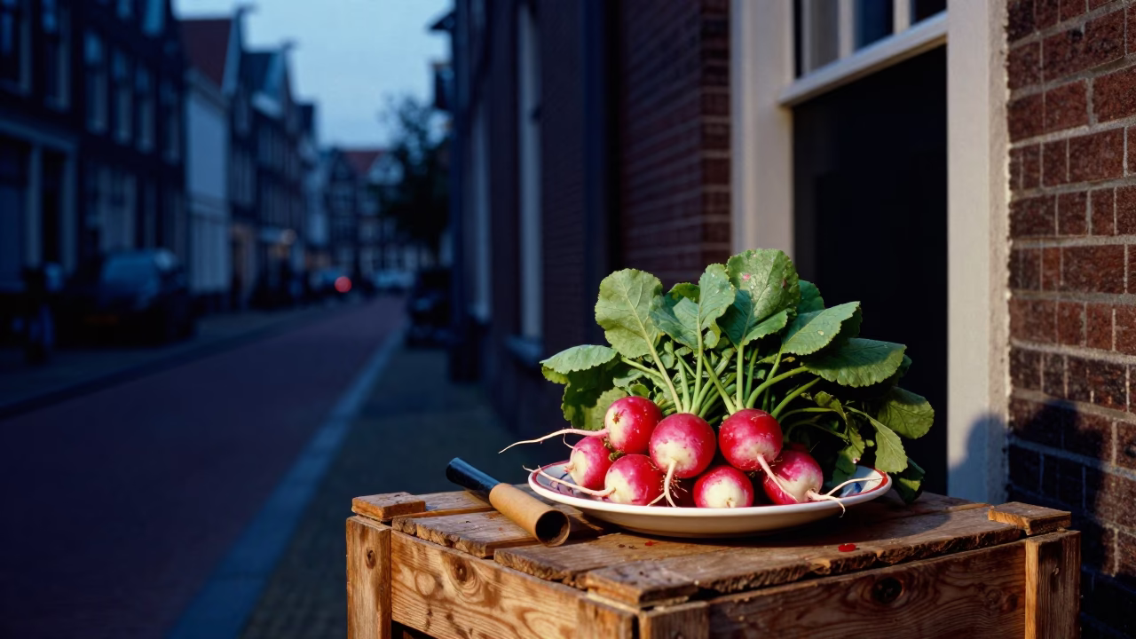 Dawn in Amsterdam with Paint Flecks and Radishes in in Amsterdam, Netherlands