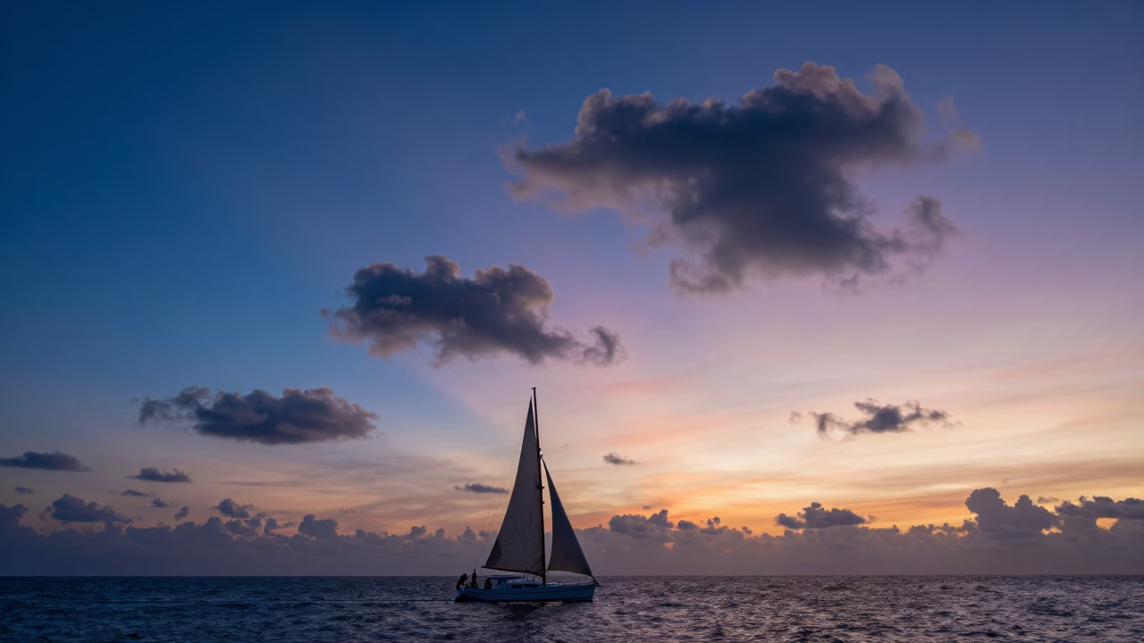 Dawn in Cartagena Colombia with Morning Glory Clouds and Sailing Yacht Anchorage in in Cartagena, Colombia