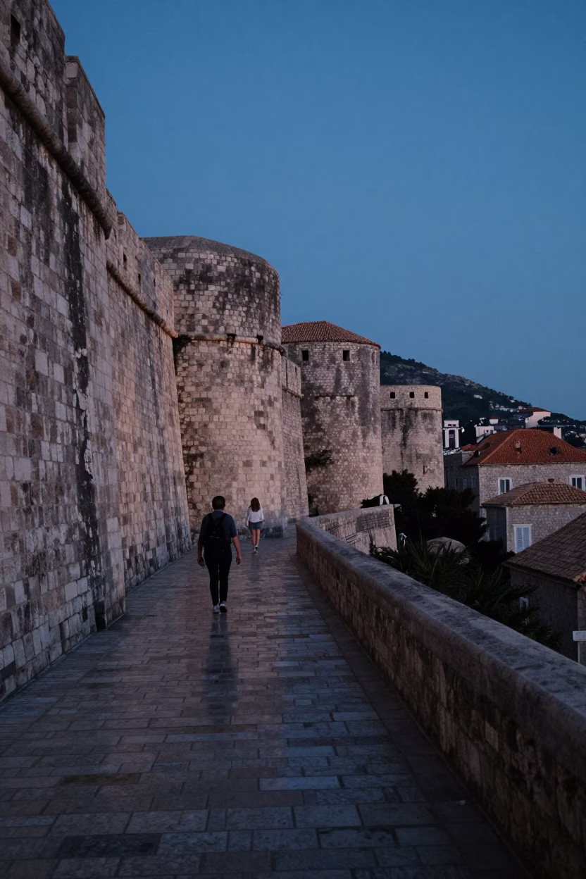 Dawn in Dubrovnik Croatia Stone Walls and Local Morning Routine in in Dubrovnik, Croatia