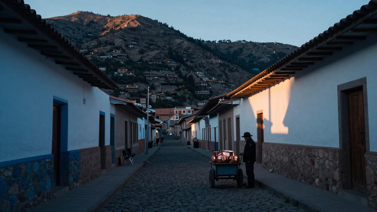 Dawn in La Paz Bolivia Copper Pots Catching Light Before Sunrise in in La Paz, Bolivia