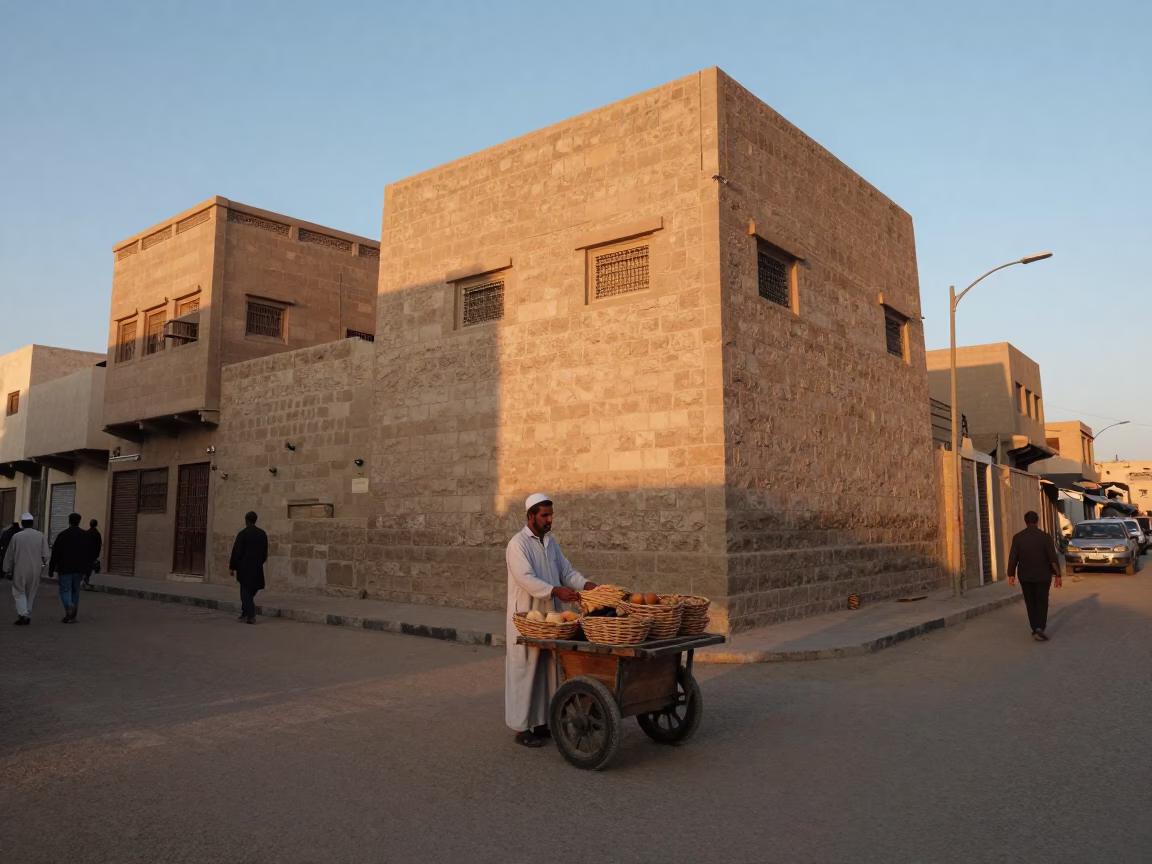 Dawn in Luxor Egypt street scene with bread basket and local vendor in in Luxor, Egypt