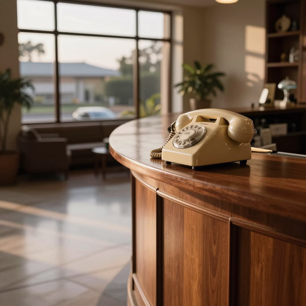 Dawn in Nairobi Kenya Vintage Bakelite Telephone on Hotel Reception Desk in in Nairobi, Kenya