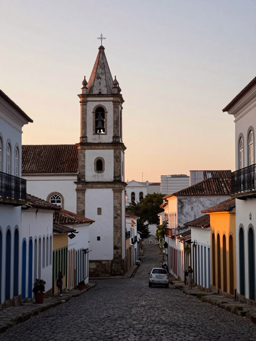 Dawn in Salvador Brazil with Bell Tower and Morning Light in in Salvador, Brazil