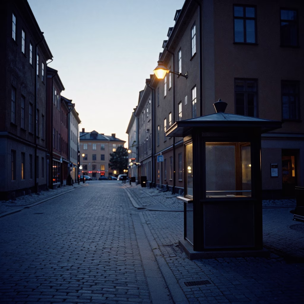 Dawn in Stockholm Sweden Quiet Street Scene Before Sunrise in in Stockholm, Sweden