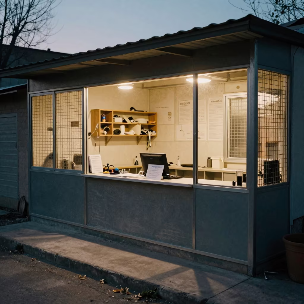 Dawn Intake Desk in Qamishli Grooming Bay in inside a grooming bay near Qamishli