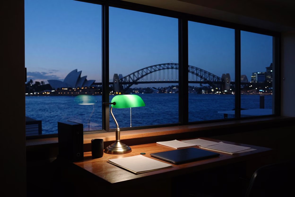 Dawn Interior in Sydney at The Still Hours Before Dawn Light in in Sydney, New South Wales, Australia