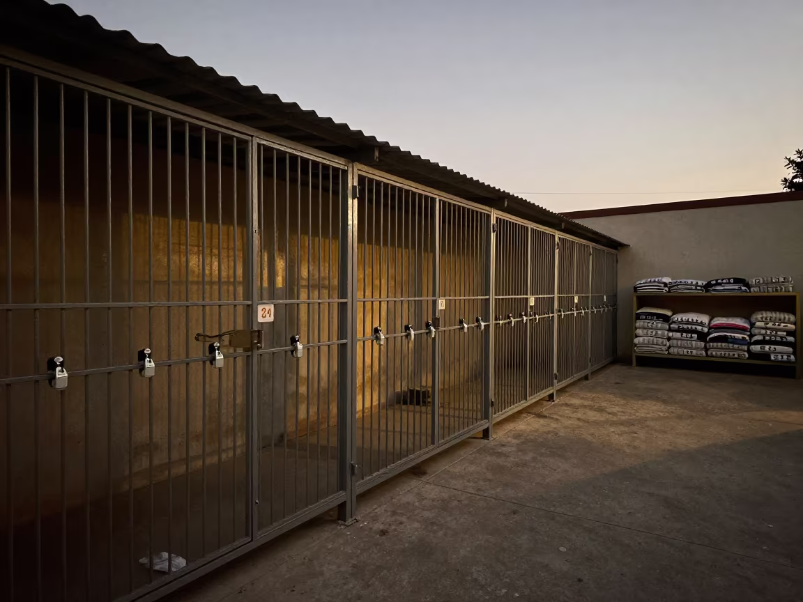 Dawn Kennel Corridor with Sorted Blankets in inside a grooming bay in Chimbote