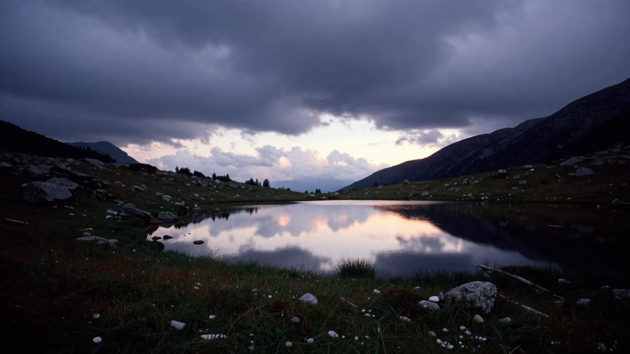 Dawn Lake Tyrol Floodplain Stormy Sky in across a floodplain after rain in Tyrol