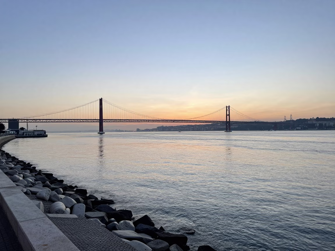Dawn Landscape at First Light Of Dawn in Lisbon in in Lisbon, Portugal