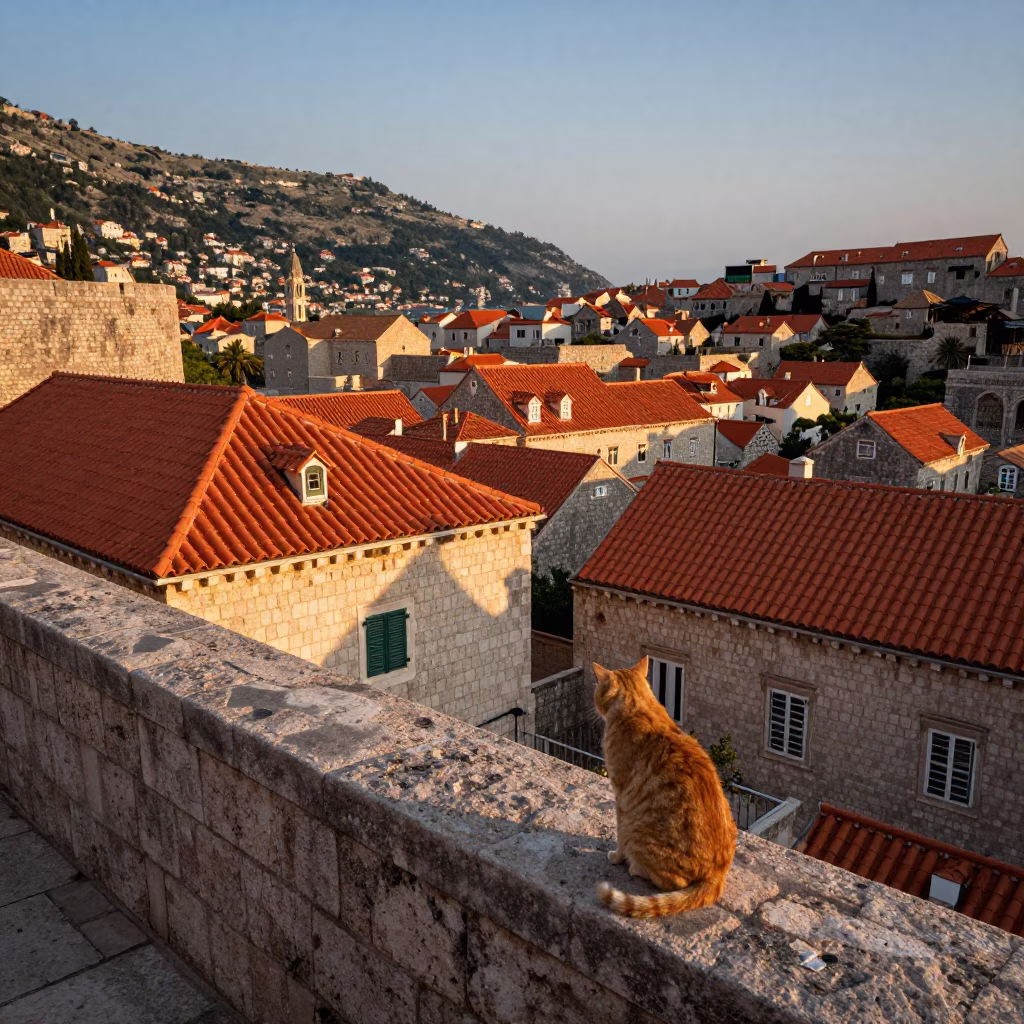Dawn Landscape in Dubrovnik at First Light Of Dawn in in Dubrovnik, Croatia