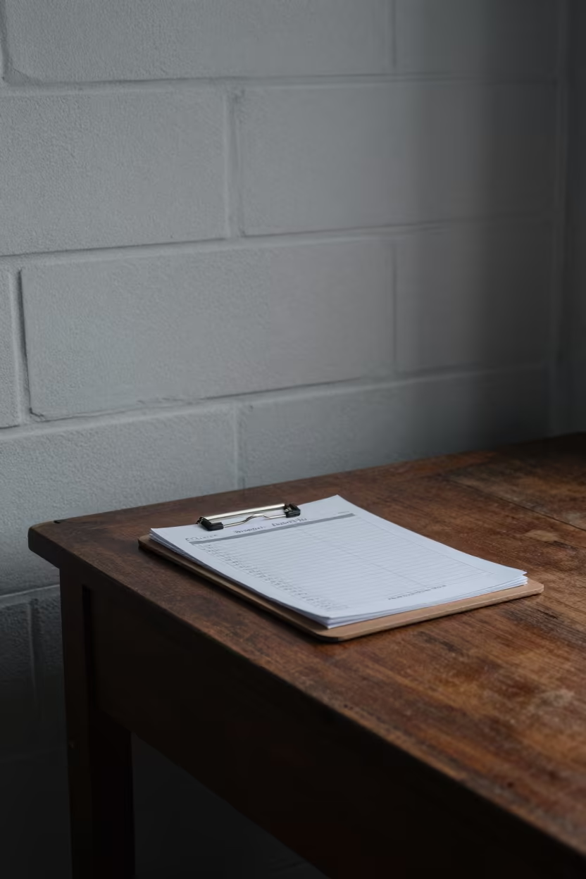 Dawn Ledger Clipboard on Dusty Lucknow Table in on a dusty library table in Lucknow