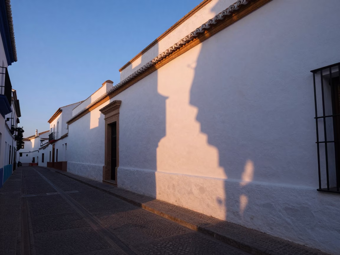 Dawn Light and Dappled Shadows on White Plaster Walls in Granada Spain in in Granada, Spain