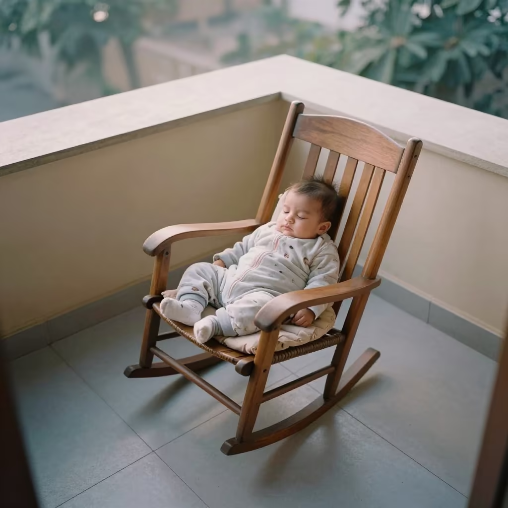 Dawn Light on Baby in Prayagraj Porch in in a breakfast nook in Prayagraj