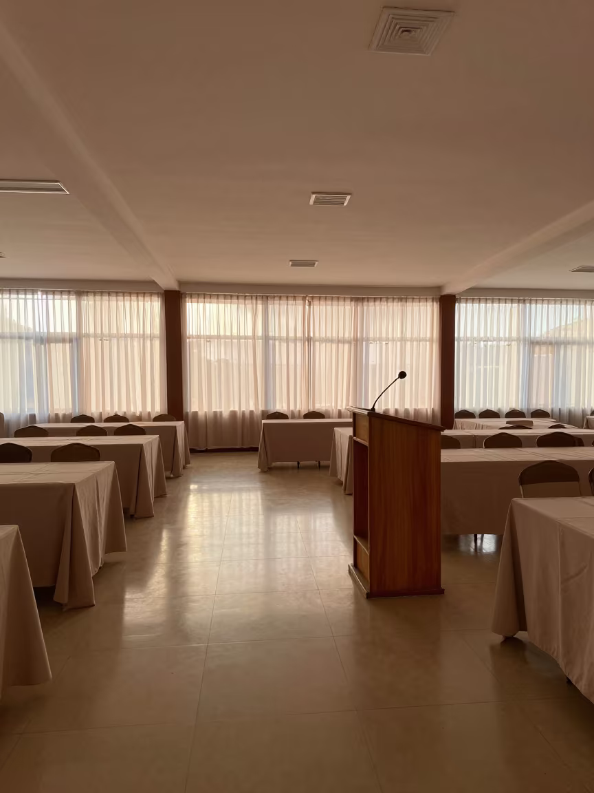 Dawn Light on Banquet Podium Conakry in inside a banquet hall before service near Conakry