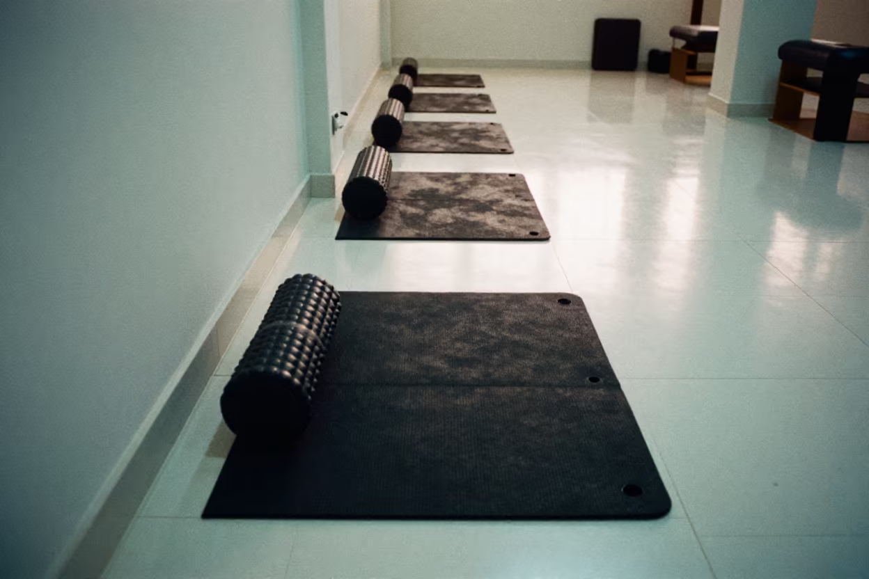 Dawn Light on Body Scan Wipe Station Near Mecca in inside a recovery lounge beside foam rollers near Mecca