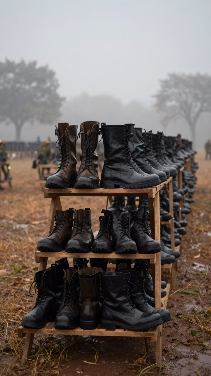 Dawn Light on Boot Rack Jharkhand in on a parade ground in Jharkhand