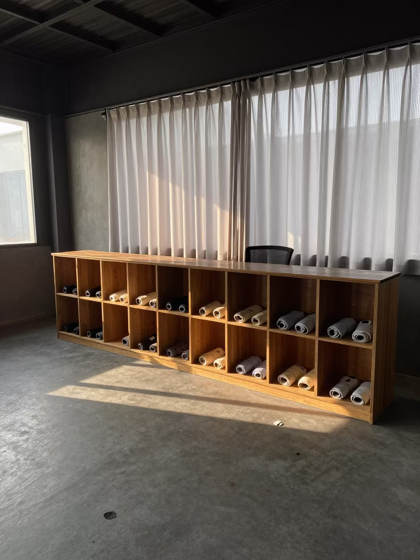 Dawn Light Spills Across Boxing Cubbies in Davao Gym in at a gym check-in desk in Davao