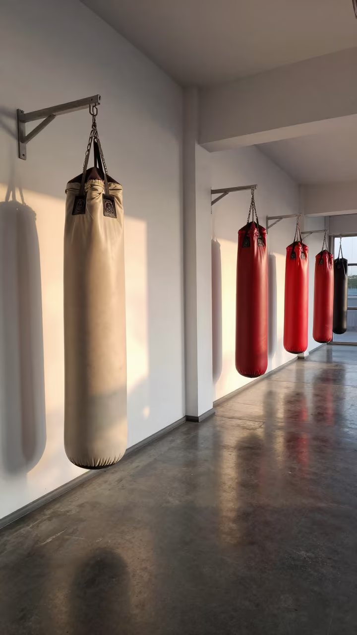 Dawn Light on Boxing Cubby in Harare Spin Studio in inside a spin studio under class lights in Harare