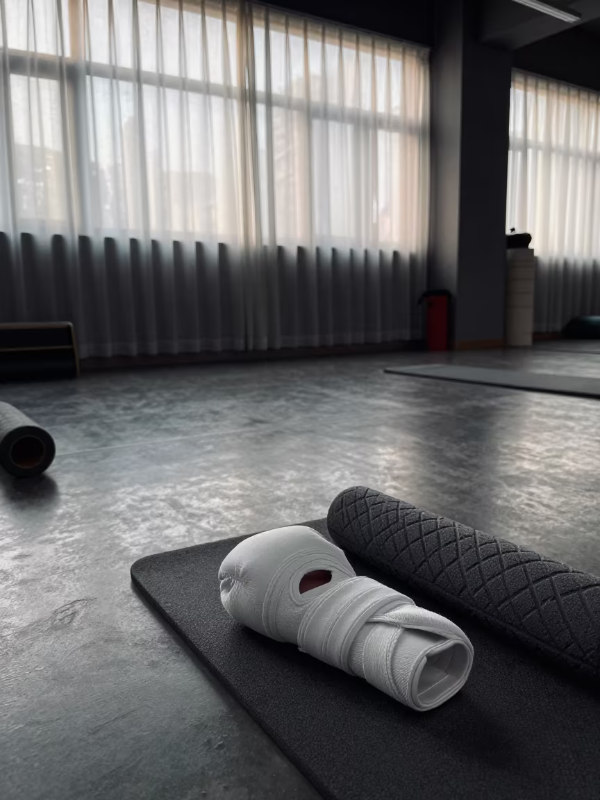 Dawn Light on Boxing Hand Wrap Cubby in Wenzhou in inside a recovery lounge beside foam rollers in Wenzhou