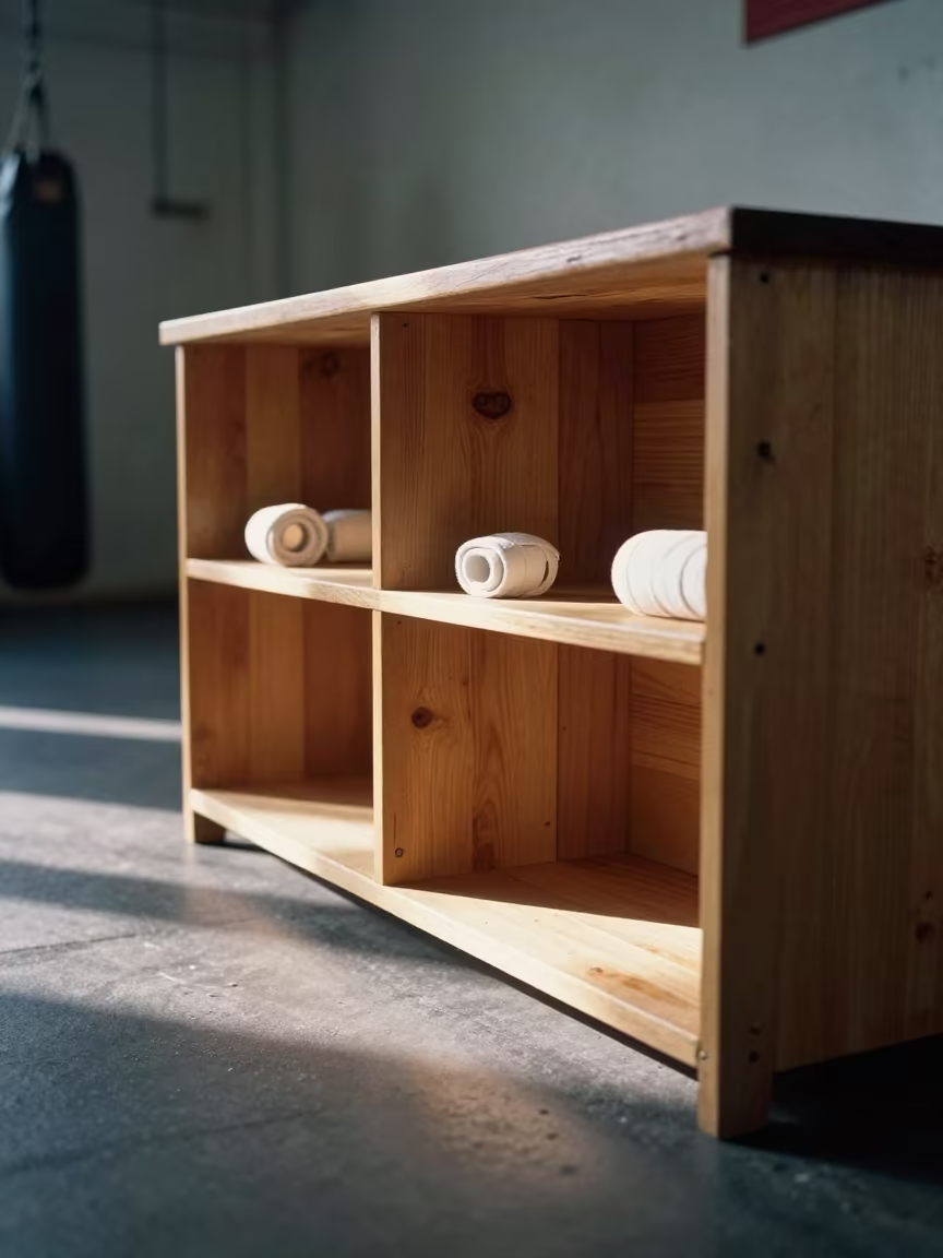 Dawn Light on Boxing Hand Wrap Cubby in at a gym check-in desk in Raleigh