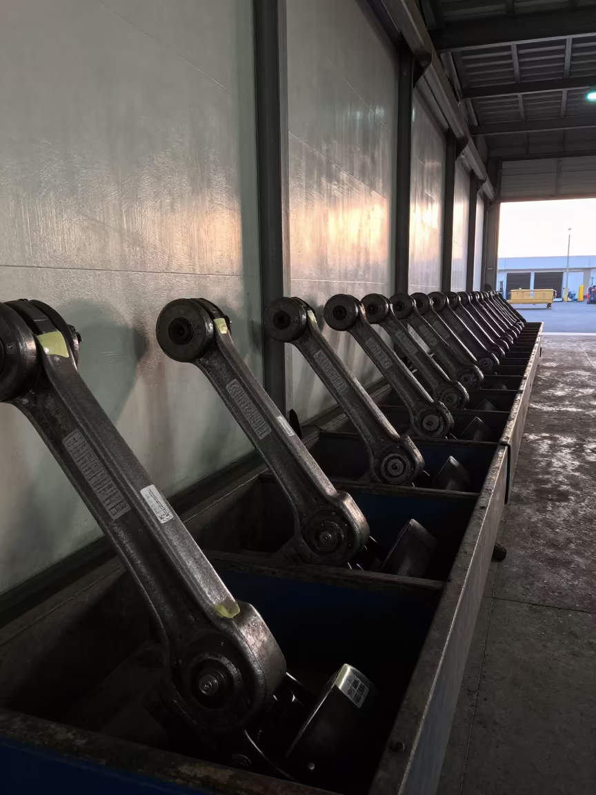 Dawn Light on Brake Levers in Haifa Cross Dock in inside a cross-dock lane near Haifa