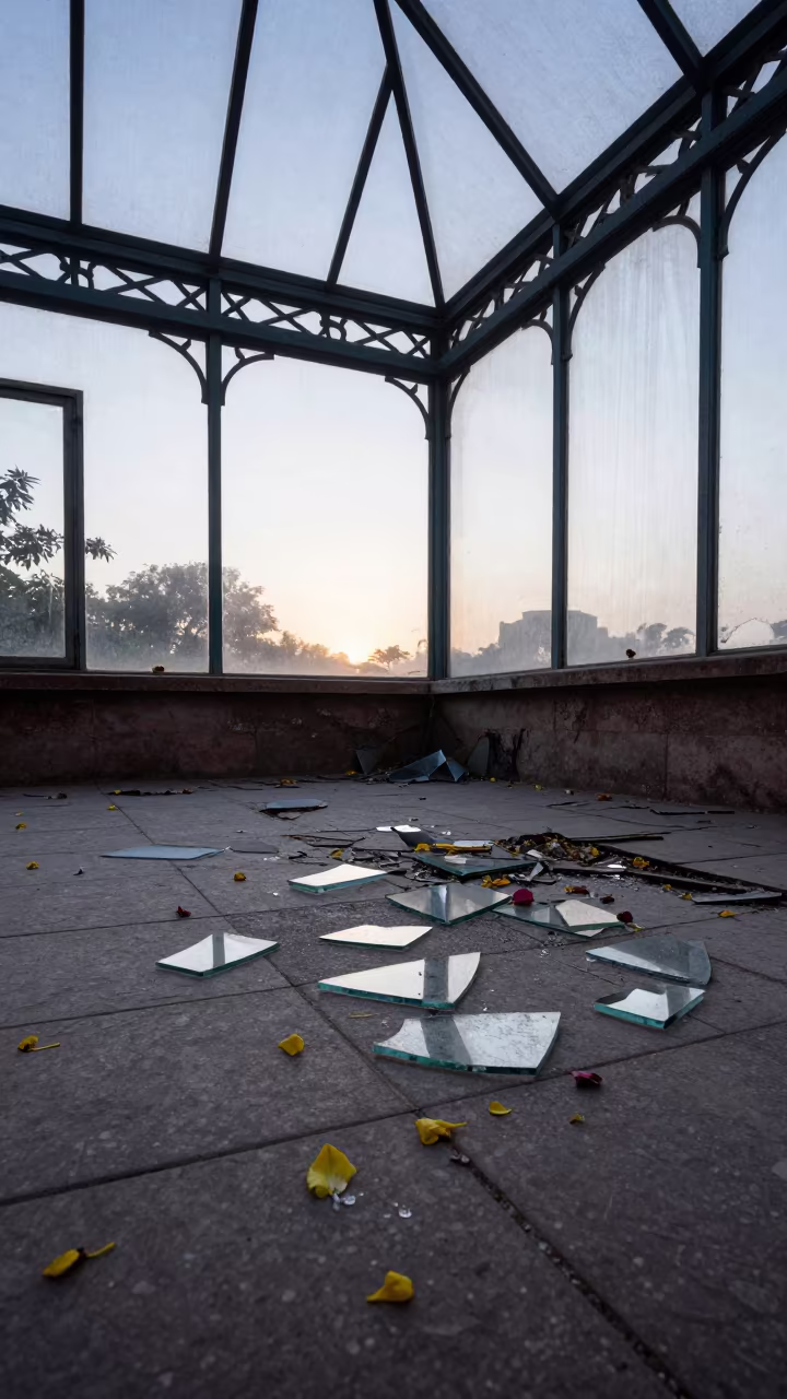 Dawn Light on Buried Glass and Petals in near Lahore