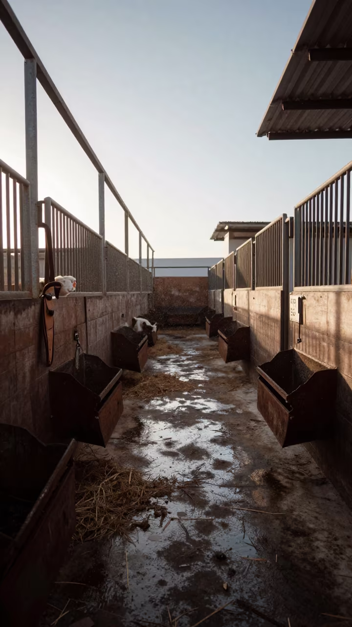 Dawn Light in Canary Islands Lambing Barn Aisle in inside a lambing barn in the Canary Islands