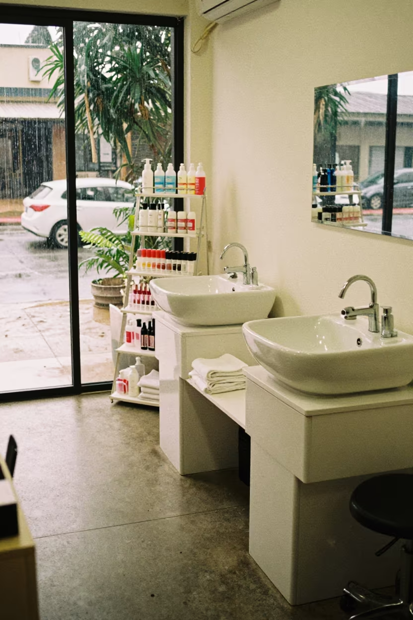 Dawn Light in Chililabombwe Nail Studio Sink in inside a nail studio in Chililabombwe