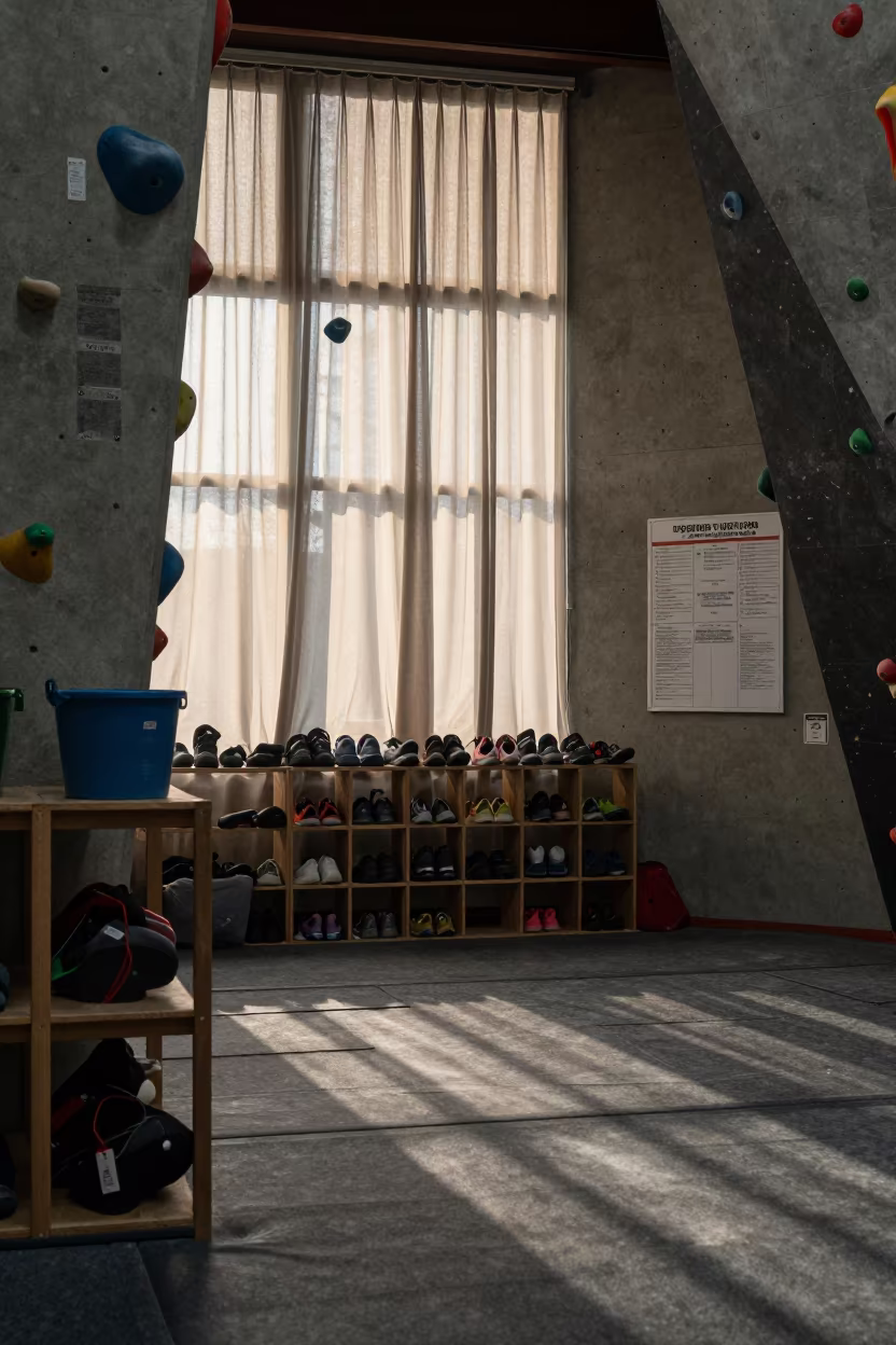 Dawn Light in Climbing Gym Warmup Zone in inside a climbing gym warmup zone near Niagara Falls