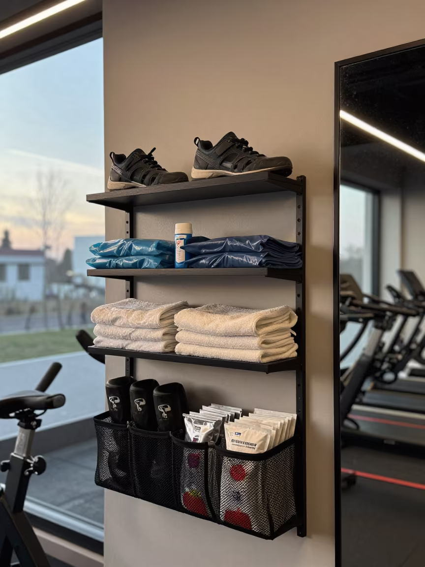 Dawn Light on Climbing Shoe Deodorizer Shelf in inside a spin studio under class lights near Chishtian