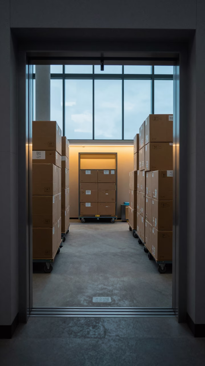Dawn Light in Copenhagen Logistics Lobby in at a fulfillment packing station in Reffen, Copenhagen