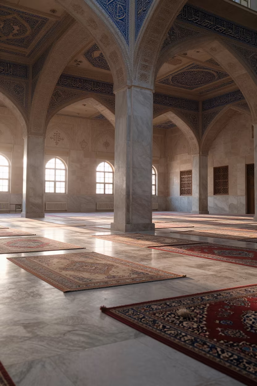 Dawn Light in Deir ez-Zor Prayer Hall in in a mosque prayer hall in Deir ez-Zor