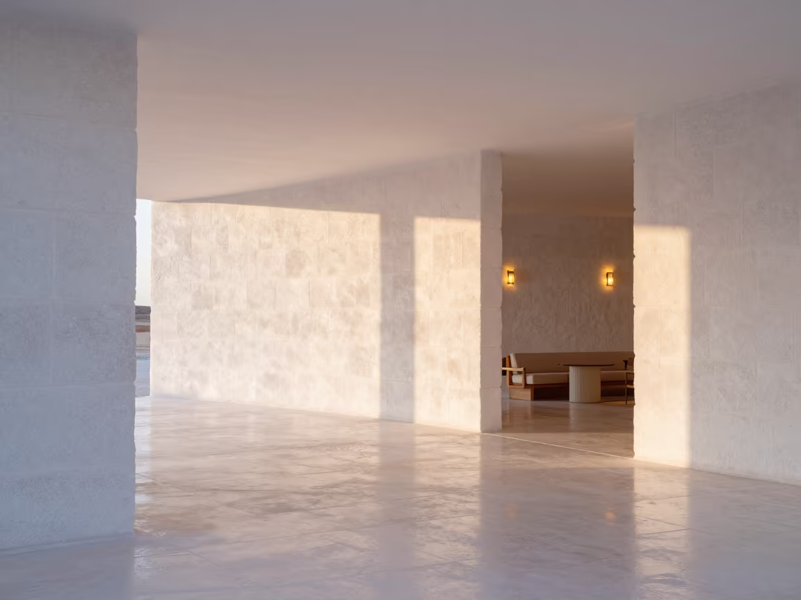Dawn Light in Desert Salt Hotel Lobby in inside a hotel lobby near Médéa